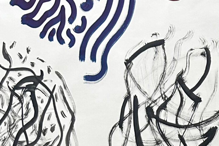 abstract shapes drawn with ink and paint on white paper